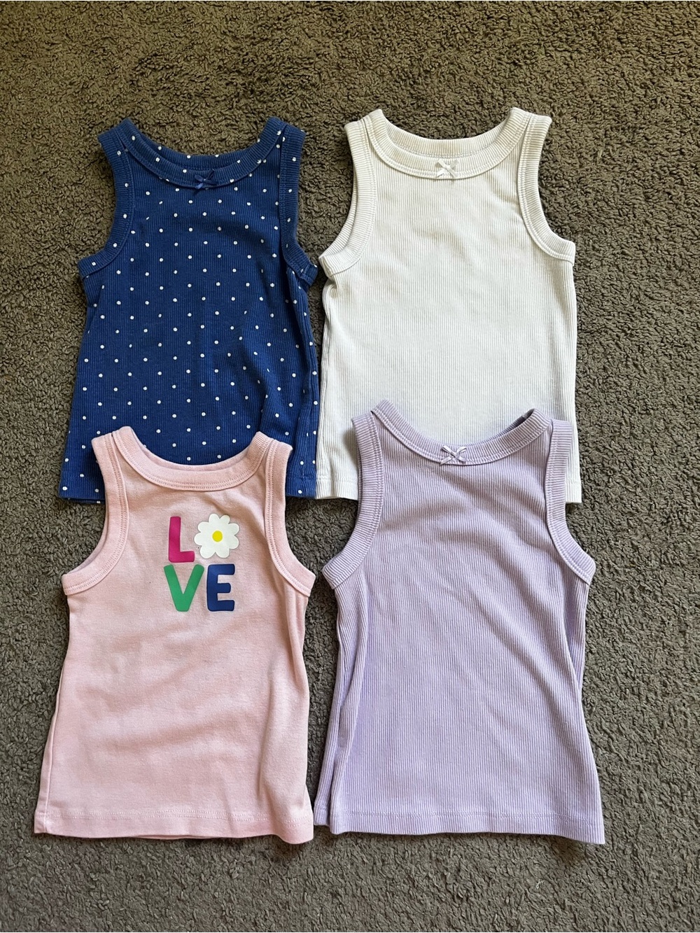 wonder nation 2T Girls 4-Pack Tank Tops - Navy Polka Dot, Cream, Pink, Lavender